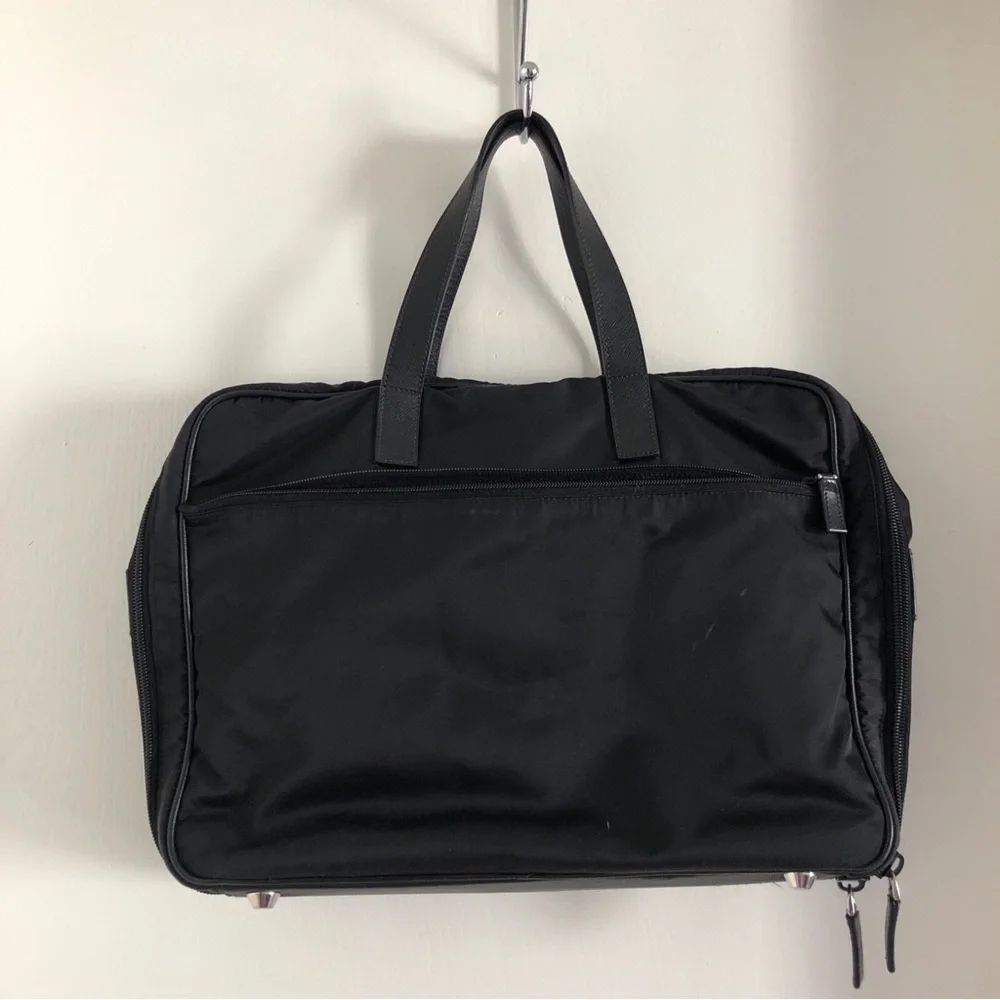 Prada Black re-Nylon saffiano leather Travel Tote Bag